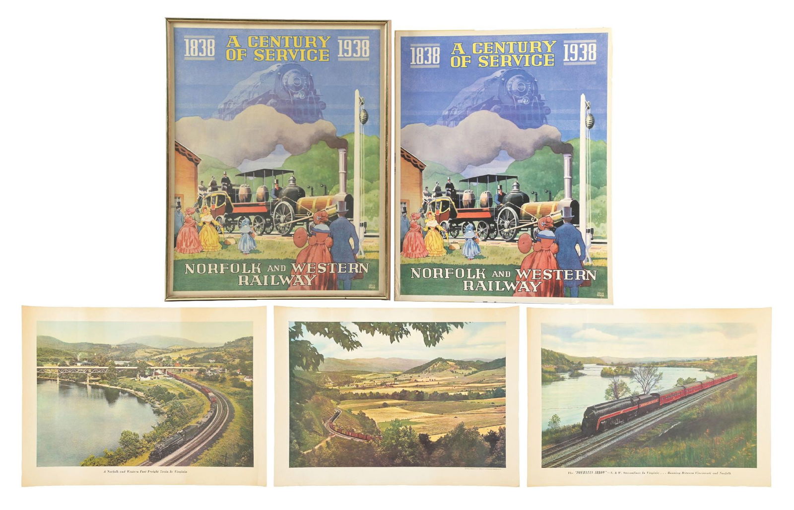 LOT OF 5 N&W CENTENNIAL POSTERS & TRAIN PRINTS (1 of 2)