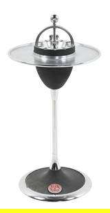 N&W RAILROAD PARLOR CAR SMOKE/DRINK STAND: A single-column weighted stand with ash receptacle and drink pedestal. This unit is nicely marked with the curved N&W logo medallion with red field paint on the base. Condition: (Very Good).