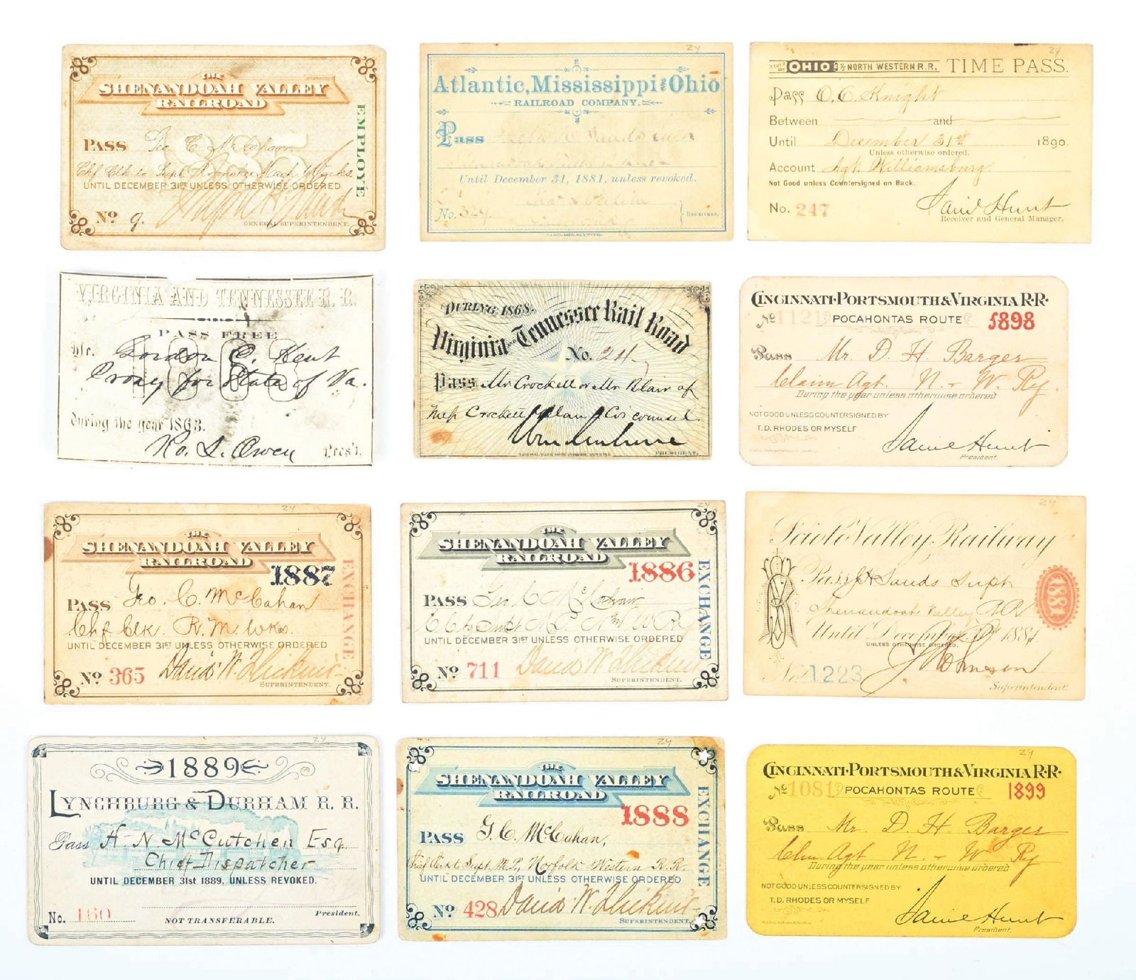 LOT OF 12 RAILROAD TRAVEL PASSES (1 of 2)