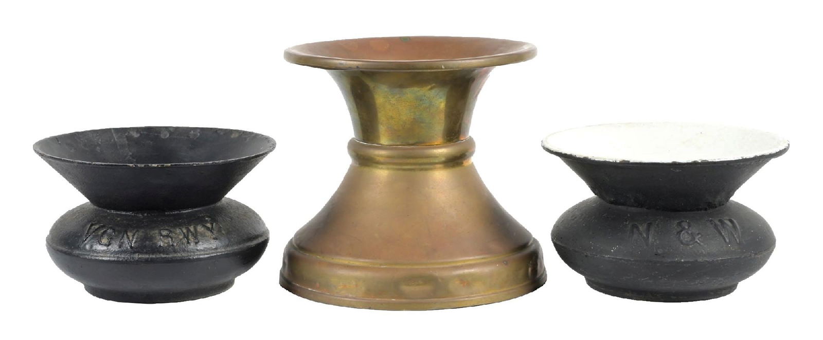 LOT OF 3 CAST IRON RAILROAD SPITTOONS (1 of 4)