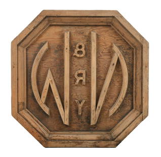 LARGE N&W WOODEN SAND CASTING PATTERN: Constructed to make the old curved N&W RY logo. Construction is white pine and plywood, nicely made and in good condition. This is not a standard shippable item and will require 3rd party shipping or
