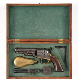 (A) CASED COLT MODEL 1849 POCKET PERCUSSION REVOLVER (1866).