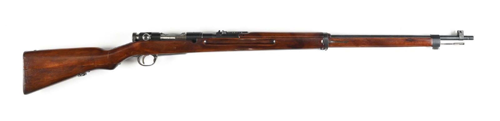 (C) JAPANESE TYPE 38 ARISAKA BOLT ACTION RIFLE.: Series 24 Kokura Arsenal manufacture with classic barleycorn front sight, V-notch rear sight with flip up ladder with V-notch sliding elevator graduated to 2400 meters. Classic two piece stock. With a