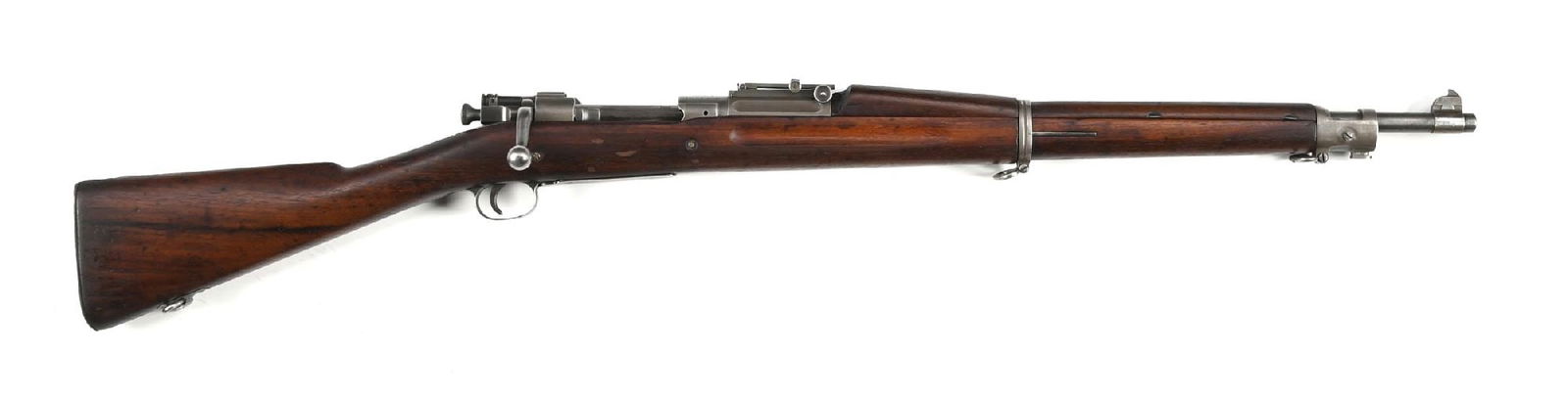 (C) WWI US SPRINGFIELD MODEL 1903 MARK I BOLT ACTION RIFLE.: SA barrel is dated 7-18. The receiver has the Pederson cut and is stamped "Mark I". The stock shows no visible cartouche or proof "P", but does have the dual reinforcing bolts, wide finger groove, and