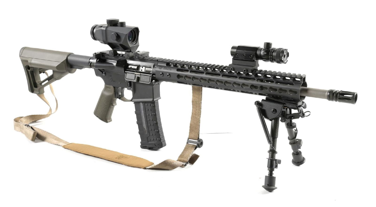 (M) PALMETTO STATE ARMORY AR15 SEMI-AUTOMATIC RIFLE.: Features include a stainless steel finished Noveske marked barrel, 15" keymod handguard, standard configuration upper and lower PSA receivers, Magpul adjustable stock and pistol grip, unbranded bipod