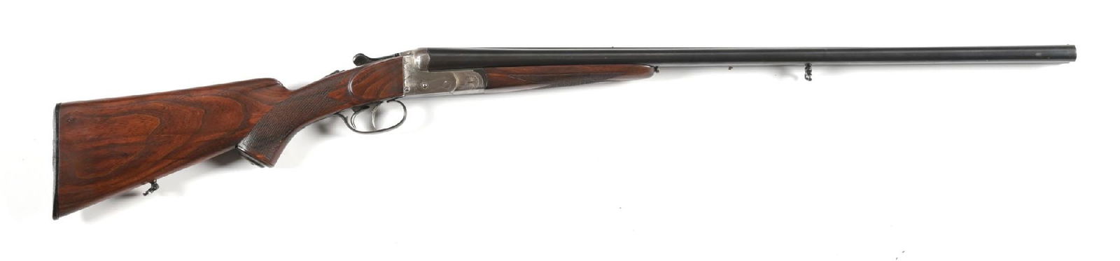 (M) AYA MODEL 4 SIDE BY SIDE 12 GAUGE SHOTGUN.: Made in Spain. This is a high quality shotgun. All matching numbers. Features a coin finish, lightly engraved box lock, splinter forearm, double triggers, blue barrels with solid rib, sling swivels, e