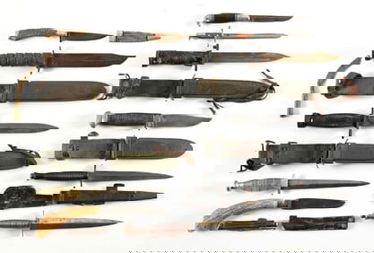 LOT OF US WWII AND BRITISH FIGHTING KNIVES.