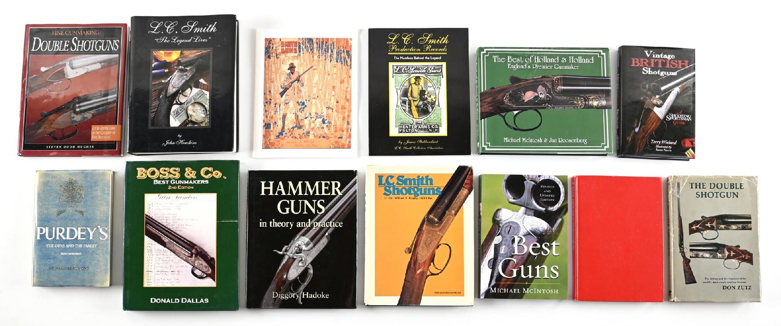 LOT OF 13: REFERENCE BOOKS ON ENGLISH DOUBLE GUNS.: Lot consists of the following books: "Purdey's: The Guns and the Family" by Richard Beaumont, "Vintage British Shotguns: A Shooting Sportsman Guide" by Terry Wieland, "Fine Gunmaking: Double Shotguns"