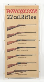 1920S WINCHESTER STORE .22 CALIBER RIFLES AND CARVING SETS DUAL SIDED CARDBOARD DISPLAY