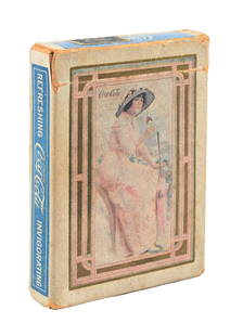 SCARCE 1915 COCA-COLA CARD DECK & BOX: The cards are like new with strong gold on the edges and includes the joker, instruction card and the promotional card. The box itself has some mild overall wear, soiling and bends. The cards are almo