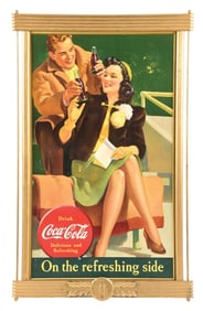 DRINK COCA-COLA "ON THE REFRESHING SIDE" FRAMED CARDBOARD POSTER