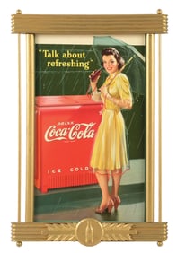 COCA-COLA CARDBOARD POSTER W/ WOMAN GRAPHIC.
