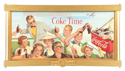 COKE TIME BASEBALL GAME TODAY FRAMED COCA-COLA CARDBOARD POSTER