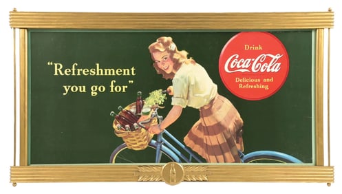 DRINK COCA-COLA "REFRESHMENT YOU GO FOR" FRAMED CARDBOARD POSTER