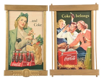 COLLECTION OF 2 COCA-COLA CARDBOARD SIGN W/ ORIGINAL FRAMES