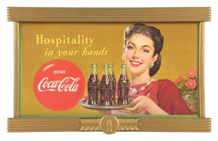 DRINK COCA-COLA "HOSPITALITY IN YOUR HANDS" CARDBOARD POSTER