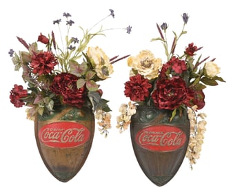 COLLECTION OF 2 COCA-COLA WALL SCONCES WITH FLOWERS