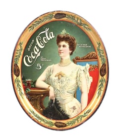 5¢ DRINK COCA-COLA TRAY W/ WOMAN GRAPHIC