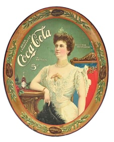 1905 COCA-COLA SERVING TRAY W/ STRAIGHT SIDED BOTTLE GRAPHIC