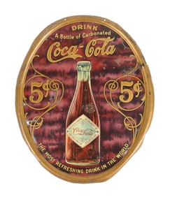5¢ COCA-COLA STRAIGHT-SIDED BOTTLE OVAL SIGN