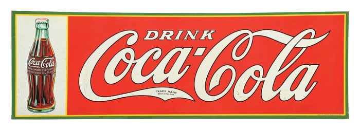DRINK COCA-COLA EMBOSSED TIN SIGN WITH BOTTLE GRAPHIC