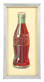 FRAMED COCA-COLA TIN SIGN W/ BOTTLE GRAPHIC