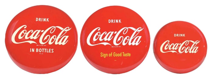 COLLECTION OF 3 COCA-COLA BUTTON SIGNS