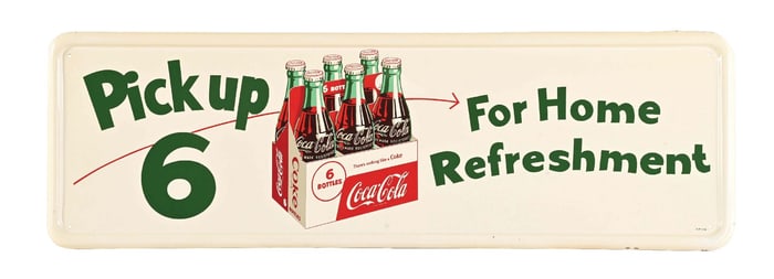 COCA-COLA "PICK UP 6" SIGN W/ WHITE SIX PACK GRAPHIC