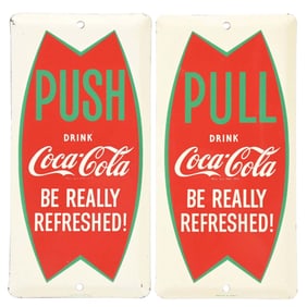 COLLECTION OF 2 COCA-COLA FISHTAIL PALM PRESS SIGNS
