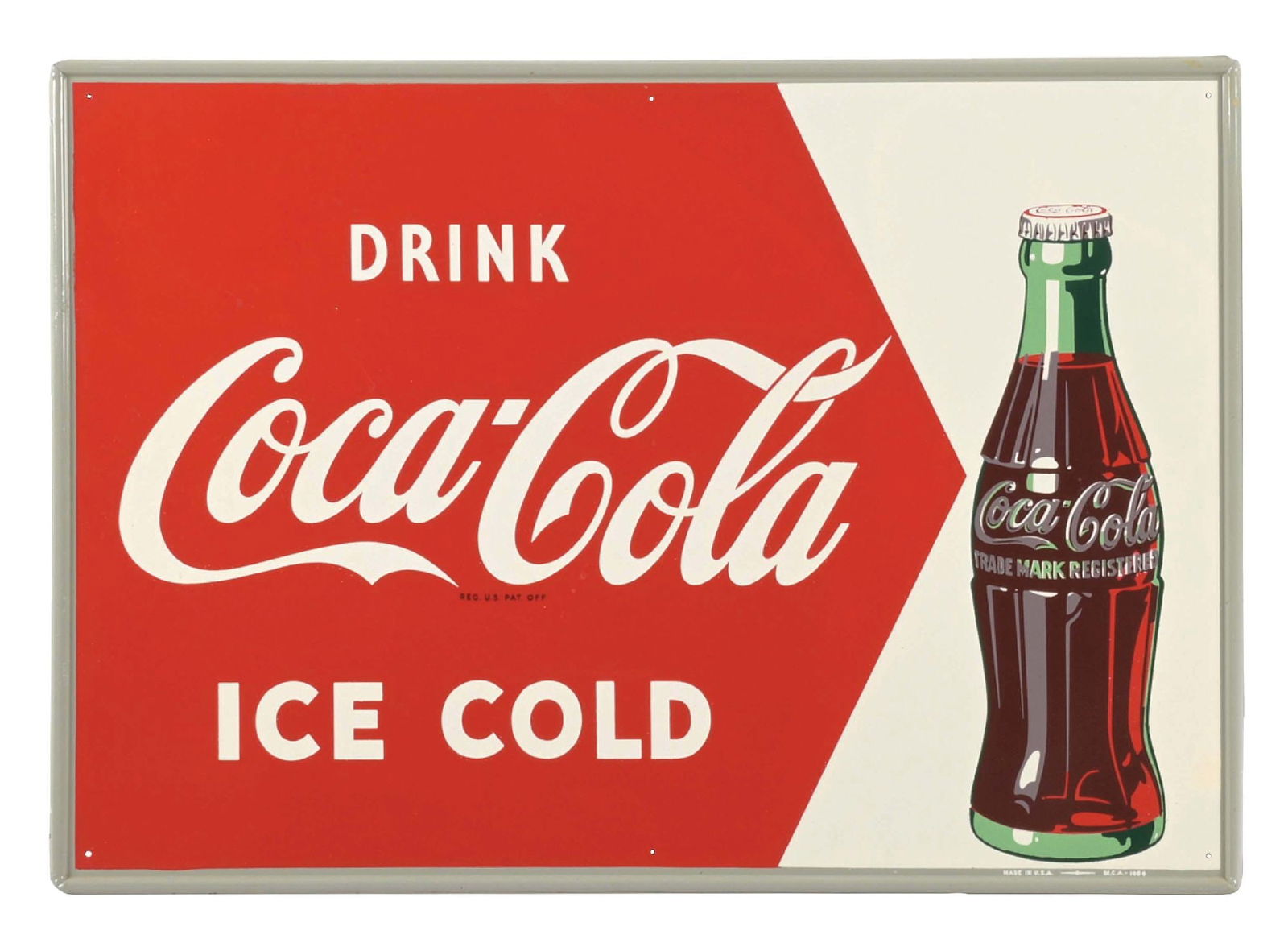 DRINK COCA-COLA ICE COLD SELF FRAMED TIN SIGN W/ BOTTLE GRAPHIC (1 of 3)