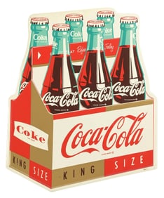TIN COCA-COLA DIE-CUT KING SIZE SIX PACK SIGN
