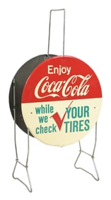 ENJOY COCA-COLA TIN TIRE HOLDER DISPLAY