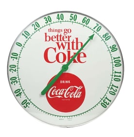LARGE ROUND WHITE COCA-COLA THERMOMETER
