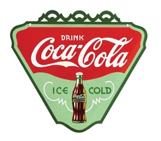 OUTSTANDING COCA-COLA PORCELAIN TRIANGLE SIGN AGS 94.