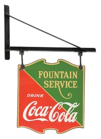 COCA-COLA FOUNTAIN SERVICE SIGN W/ BRACKET