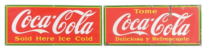 COLLECTION OF 2 COCA-COLA SOLD HERE ICE COLD PORCELAIN SIGNS