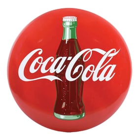COCA-COLA BUTTON SIGN W/ BOTTLE GRAPHIC