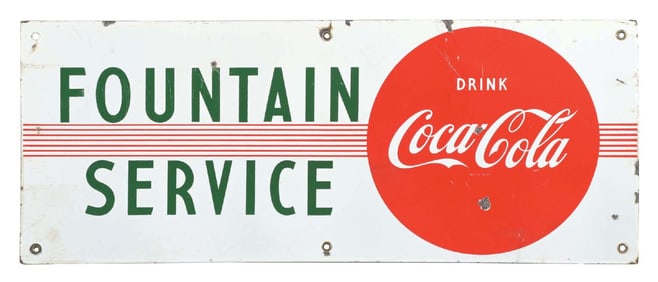 DRINK COCA-COLA FOUNTAIN SERVICE PORCELAIN SIGN