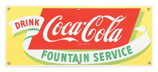 DRINK COCA-COLA FOUNTAIN SERVICE PORCELAIN SIGN