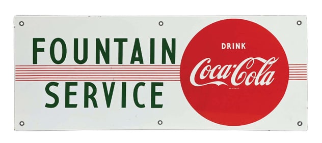 DRINK COCA-COLA FOUNTAIN SERVICE PORCELAIN SIGN
