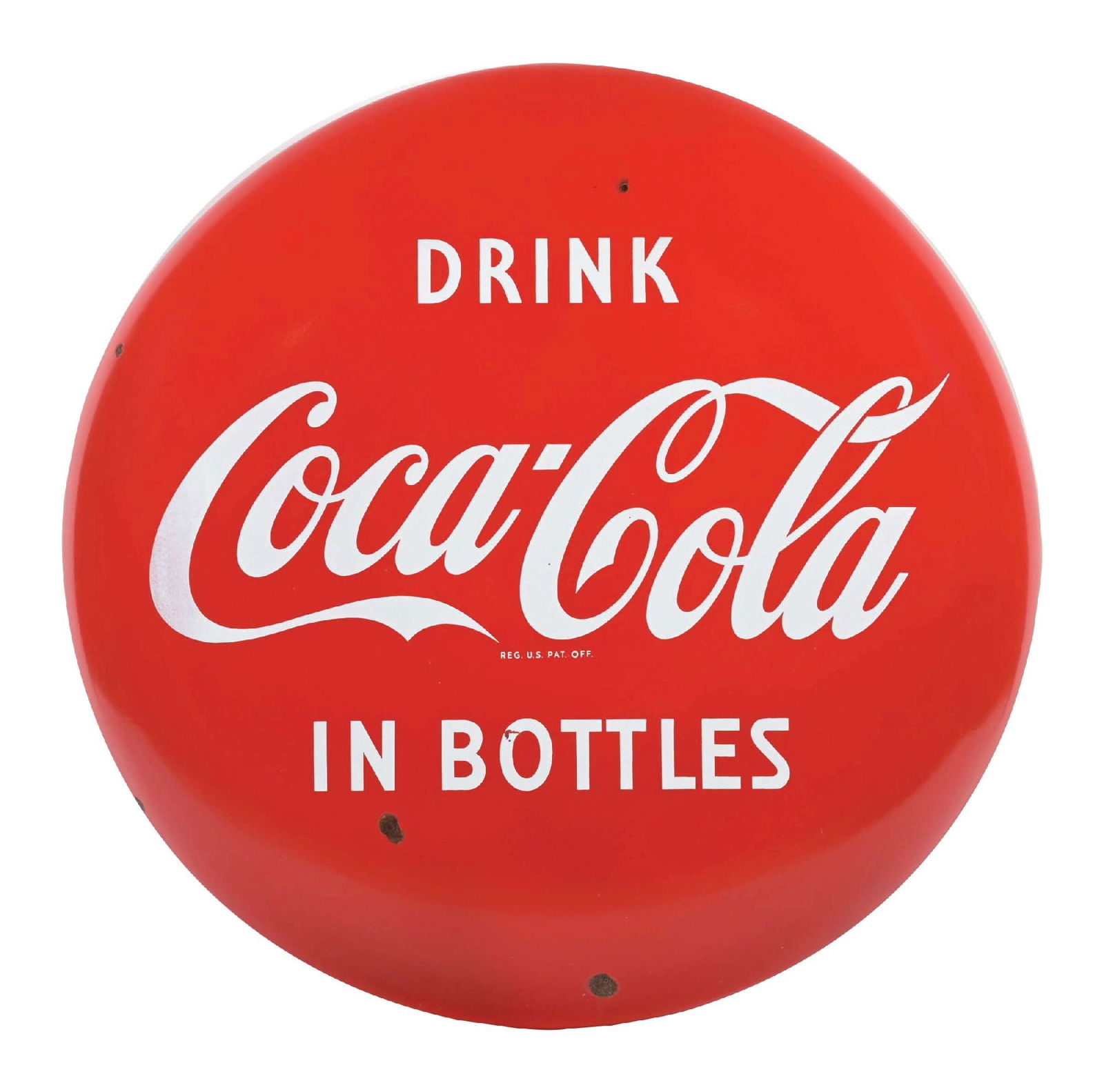 COCA-COLA "IN BOTTLES" BUTTON SIGN (1 of 2)
