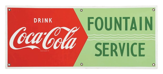 DRINK COCA-COLA FOUNTAIN SERVICE PORCELAIN SIGN