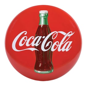 COCA-COLA BUTTON SIGN WITH BOTTLE GRAPHIC