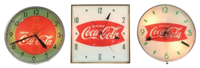 COLLECTION OF 3 COCA-COLA LIGHT-UP CLOCKS