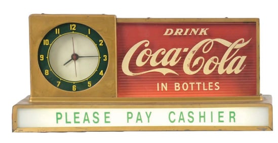 LIGHT-UP DRINK COCA-COLA IN BOTTLES PLEASE PAY CASHIER COUNTERTOP SIGN