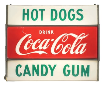 COCA-COLA HOT DOGS, CANDY AND GUM LIGHT-UP SIGN