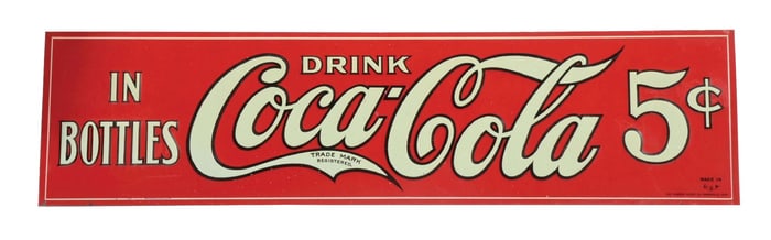 DRINK 5¢ COCA-COLA EMBOSSED TIN SIGN