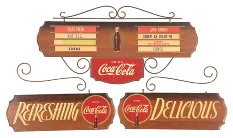 WOODEN COCA-COLA 3-PIECE KAY DISPLAY SIGNS