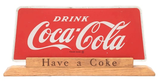 DRINK COCA-COLA GLASS COUNTER DISPLAY SIGN