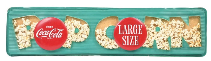 COCA-COLA VACUFORM POPCORN SIGN W/ POPCORN LETTERS